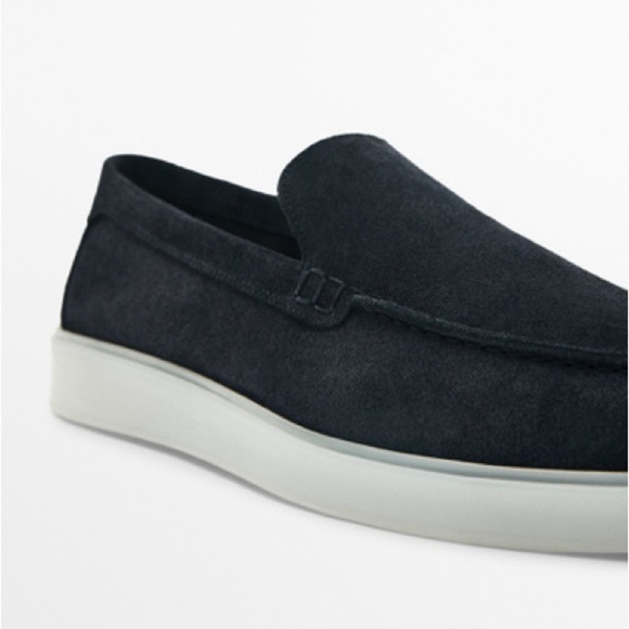NWT. Massimo Dutti Blue Azul Split Suede Loafers with Trim, logo on the insole. main image 7